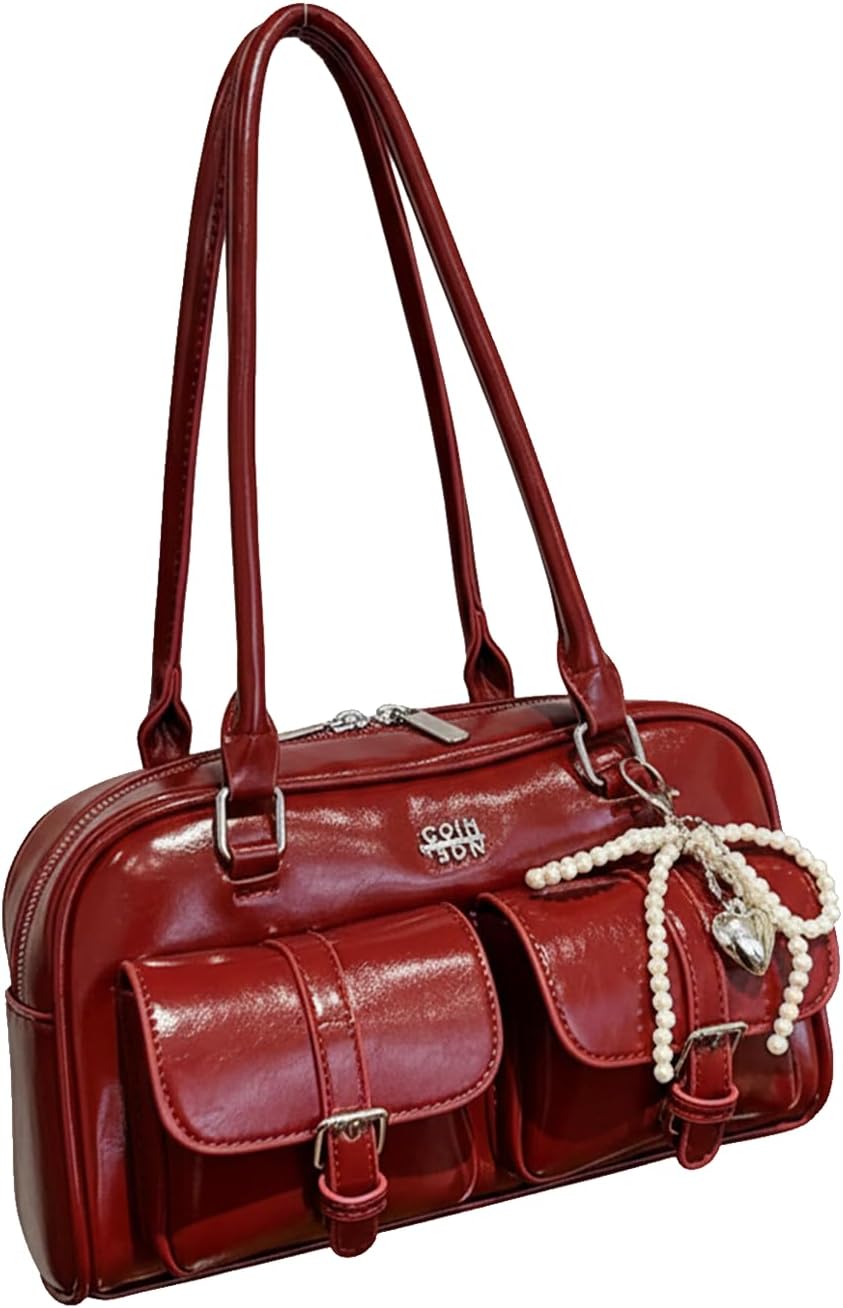 SHENHE Women's PU Leather Shoulder Bag Top Handle Y2k Handbag Purse Boston Bowler Bag for Travel