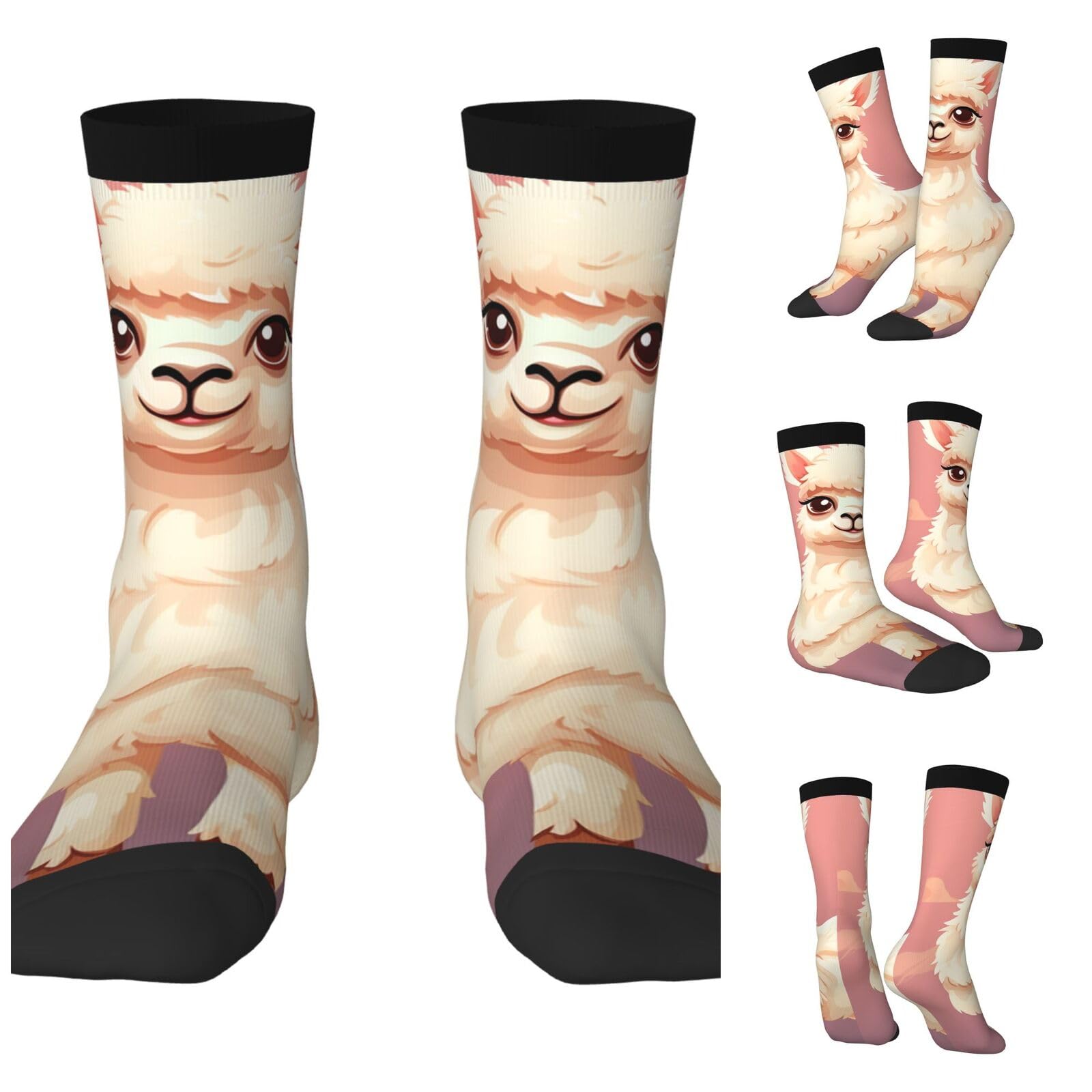 LZQPOEAS Cute Llama Athletic Socks Unisex Cushioned Crew Socks Hiking Running Calf Sock Soft Above Ankle Sock