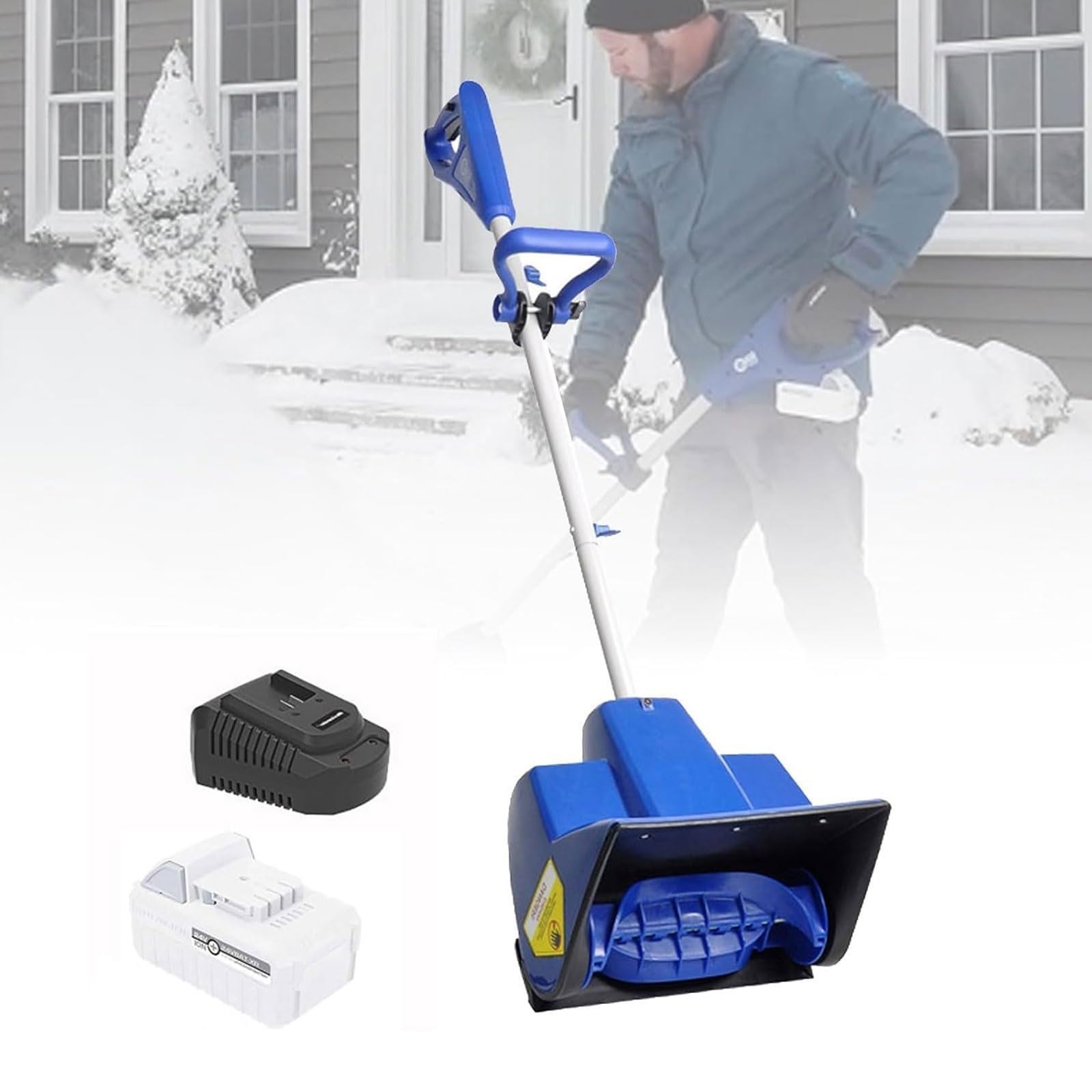 Pala da neve elettrica con batteria e caricatore rapido, pala da neve da 4,0 Ah for vialetto, spazzaneve con guida da terra con motore potente e impugnatura regolabile, 300 libbre/min(1-Battery)