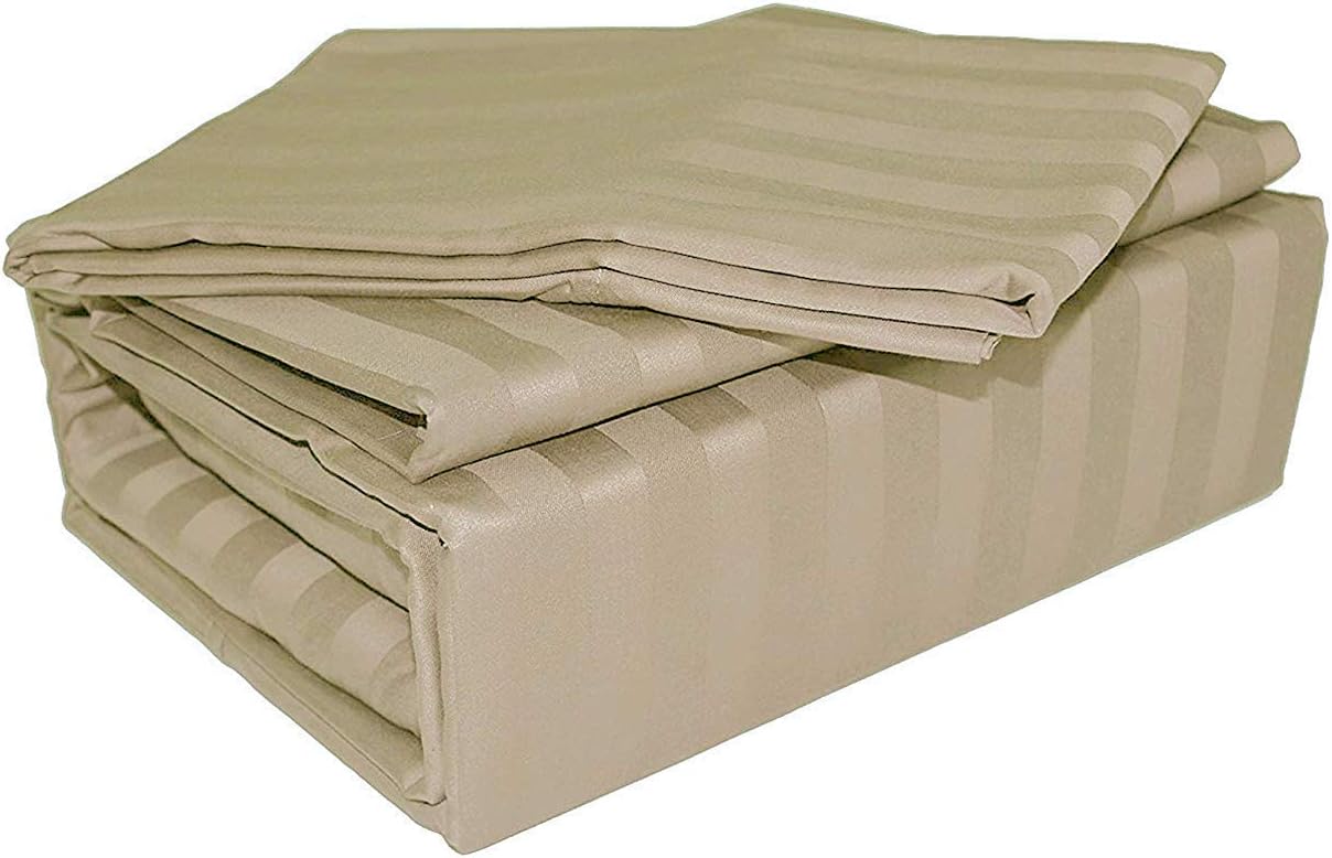 ARlinen 100% Cotton Waterbed Sheet Set with Attached Top and Bottom – Queen Size, Deep Pocket Fits Up to 15", Light Blue Stripe