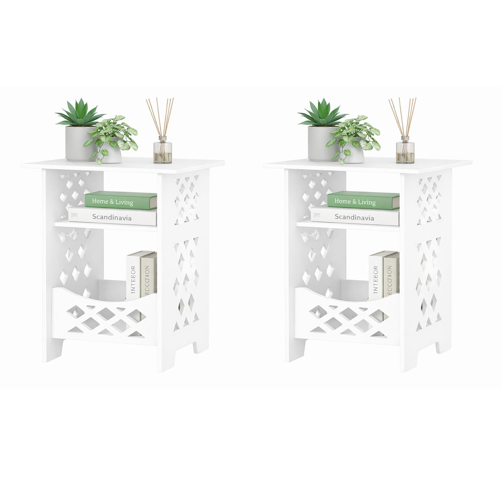 SUNNYNEST Bedside Table with Storage Drawers, Small Side Table Side Nightstand Cabinet, End Table for Living Room Bedroom Bathroom (2pc-3-tier)