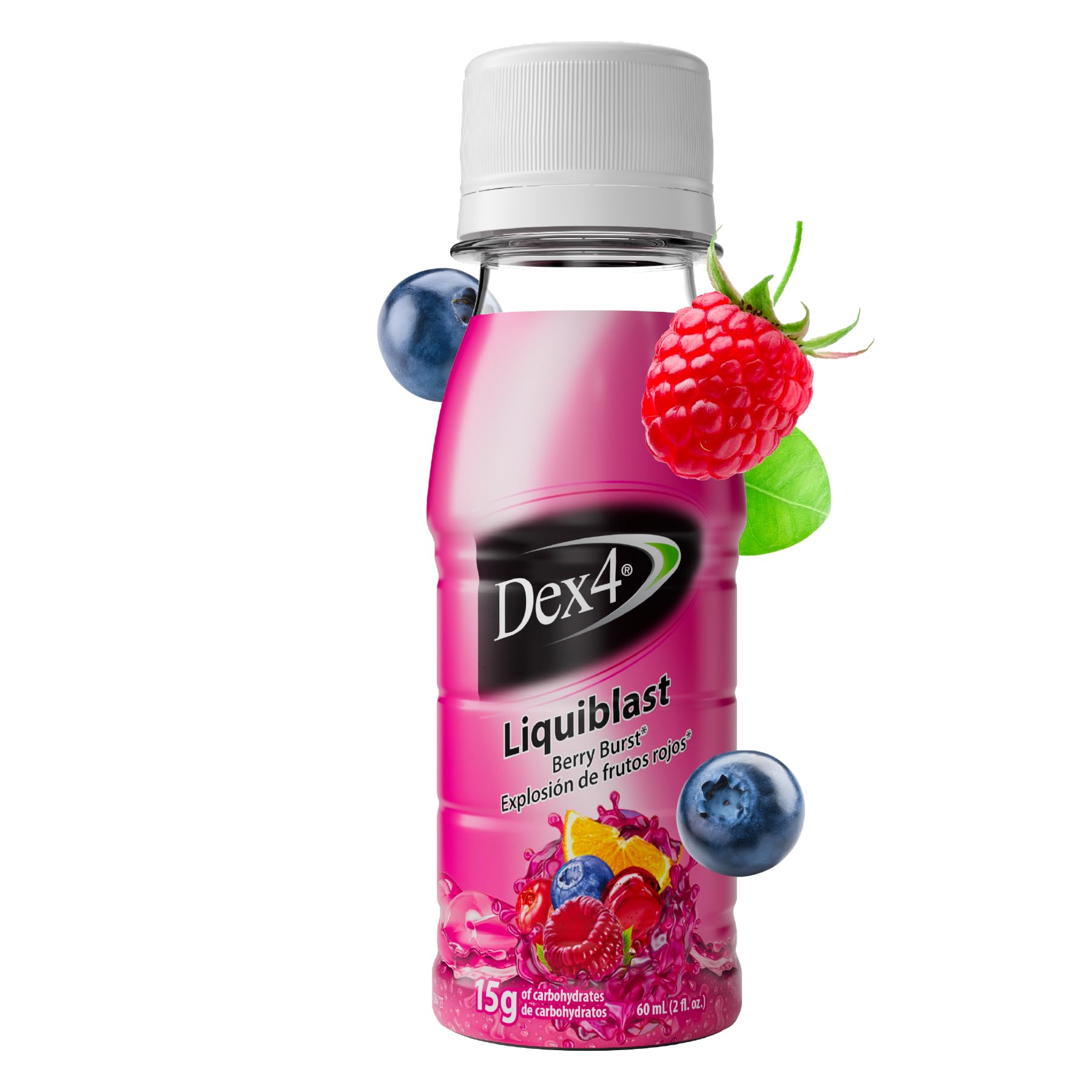 Glucosa líquida Dex4 Liquiblast, 15 g de glucosa premedida de acción rápida, paquete de 6 botellas de 2 oz, sin grasa ni gluten, sabor a frutos rojos