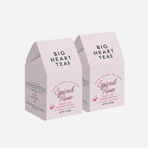 Big Heart Tea Co. Bolsas de té - Rosa especiada - Té negro con cafeína de comercio directo en bolsitas de plástico cero con pequeños lotes de