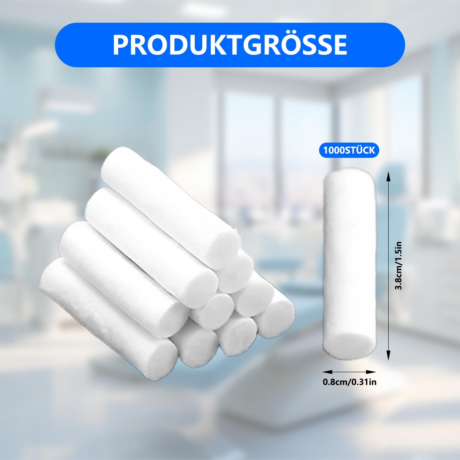 1000pcs Zahnwatterollen, Dental Watterollen Hochsaugfähig Baumwolle nasenbluten stopper für Mundhöhle, Nasenbluten oder andere Notfallunfälle