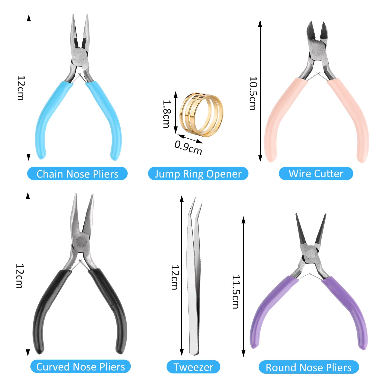 VFANDV Pinza per gioielli, 4 pezzi, 4,5 pollici, pinza per la creazione di gioielli, con pinza a becco, tronchese e apriscatole per la riparazione di gioielli