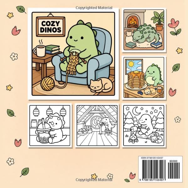 Cozy Dinos: A Cute and Easy Dinosaur Coloring Book with Bold Simple Adorable Kawaii Designs for Stress Relief and Relaxation for Adults Teens and Kids (Bold & Easy Coloring Books) image 3