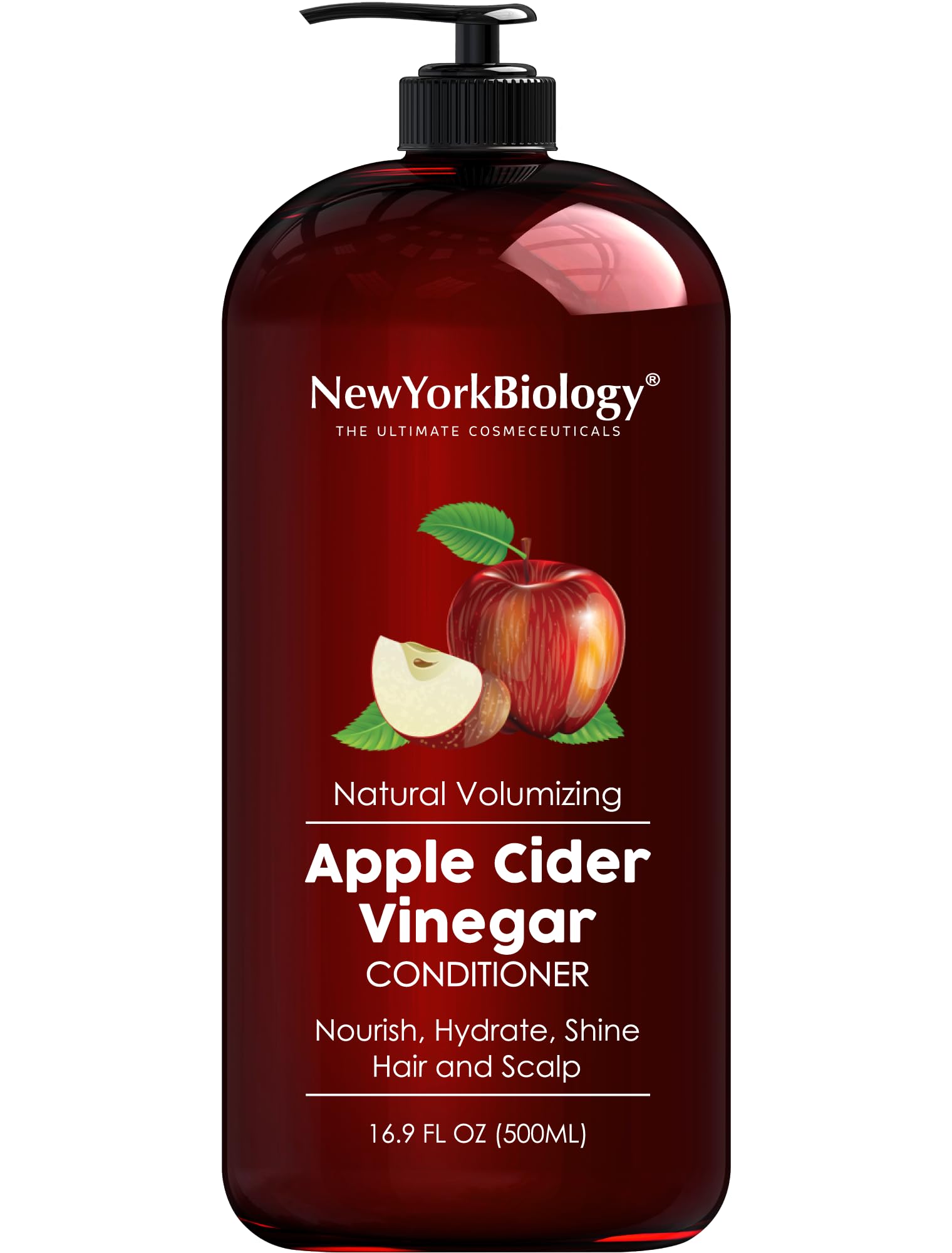 New York Biology Apple Cider Vinegar Conditioner - Helps Restore Shine, Hair Gloss and Hydration to Dry Hair and Scalp – Safe for All Hair Types - 16.9 Fl Oz