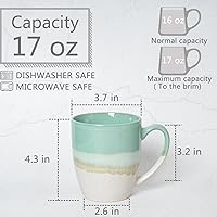 Vista 2 de Bosmarlin Ceramic Coffee Mug Set of 4, 17 Oz, Coffee Cups with Big Handle, Microwave Safe, Unique Reactive Glaze Mint Green
