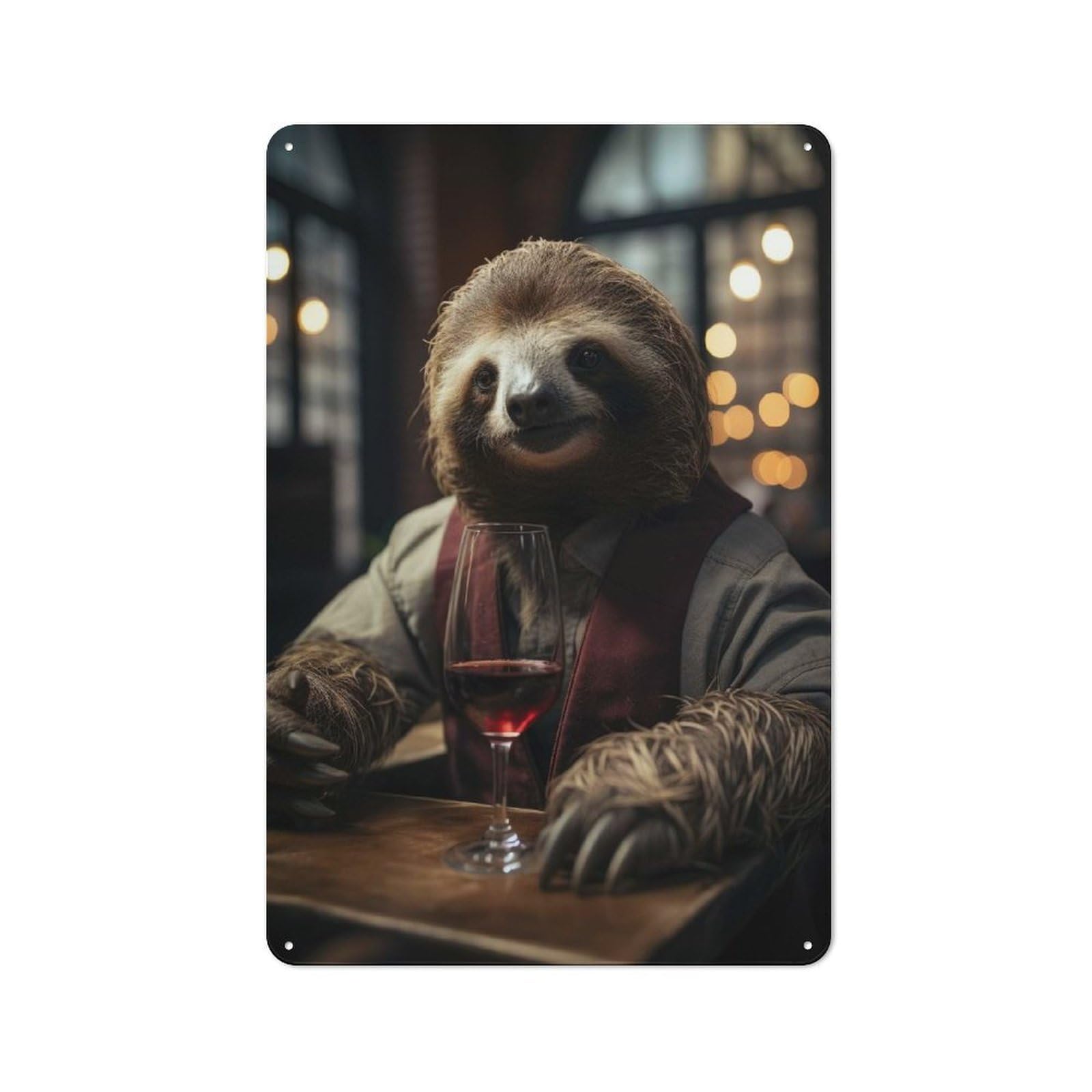 Junmoney Wine Sloth Tin Wall Plaque 30X20cm With For Hobby Room Or Studio, For Home Interiors, Feature Walls And Decorative Displays