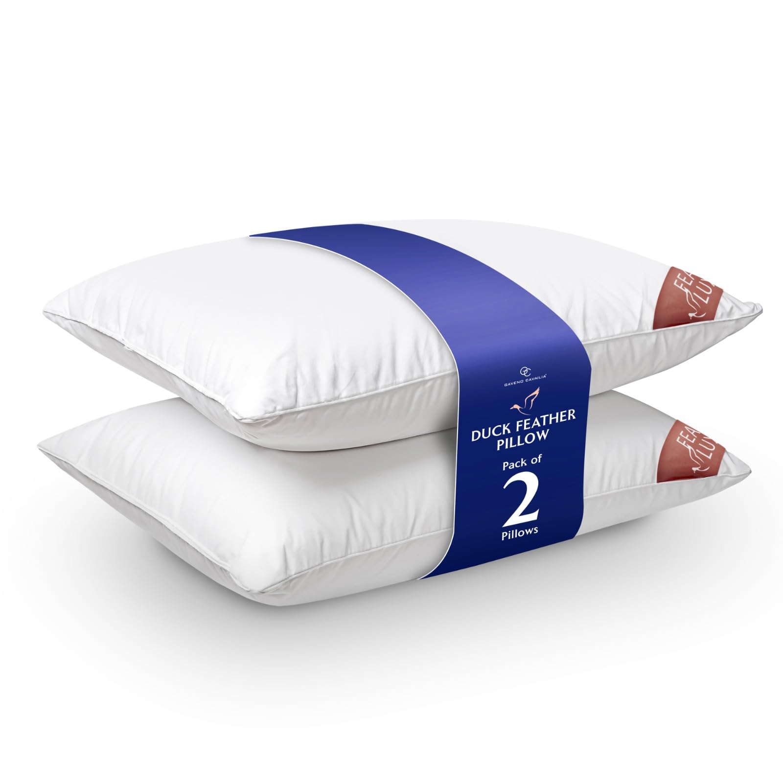 GC GAVENO CAVAILIA Duck Feather Pillows 2 Pack - Premium Hotel Quality Bed Pillow For Sleeping - Breathable & Soft Feather Pillows 1 Pair - Anti-Allergenic Side Sleeper - UK Size (48x74cm) - White