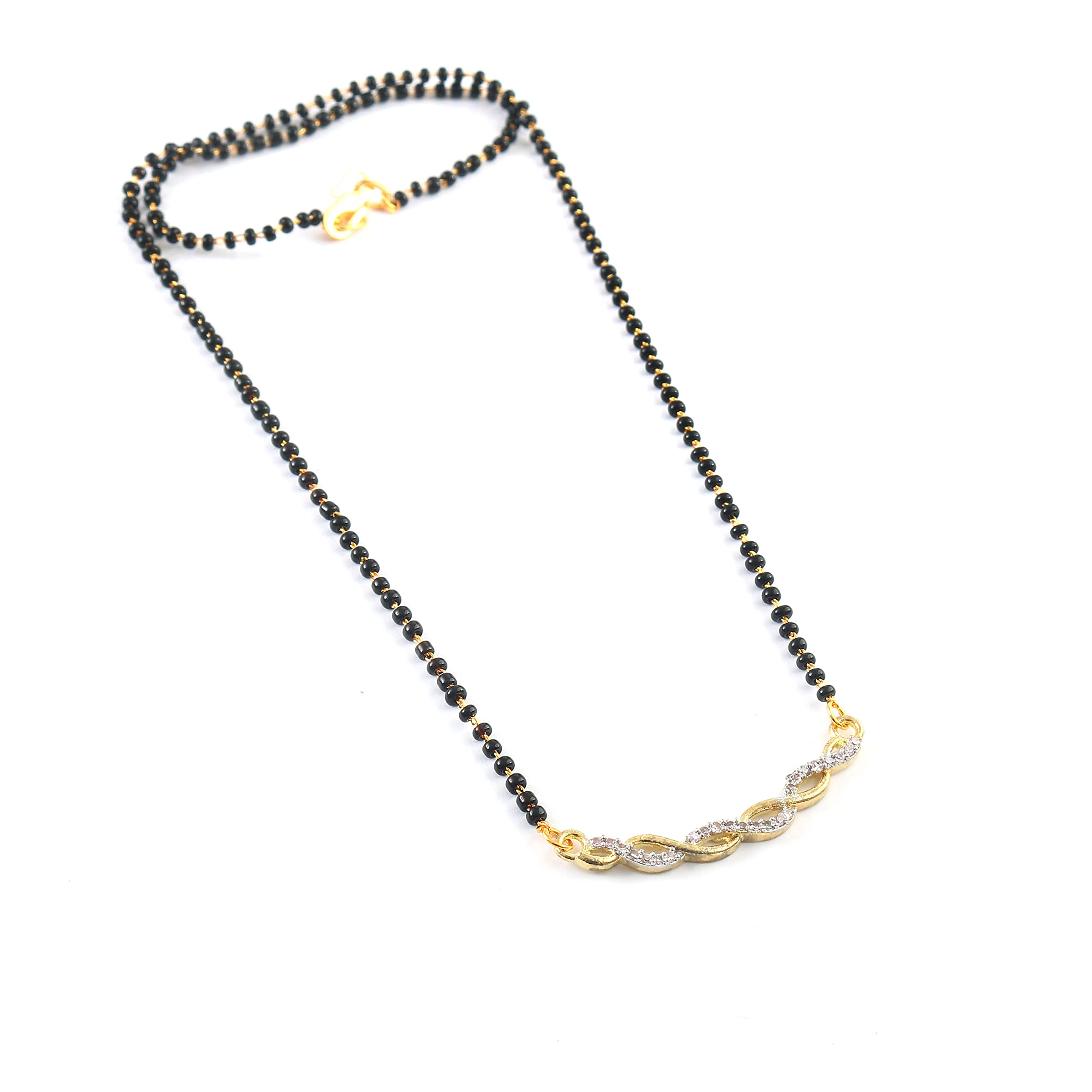 Jewar MandiJewarHaat Indian Ad Cz Two-Tone Silver Gold-Plated CZ-Studded & Beaded Mangalsutra for Women