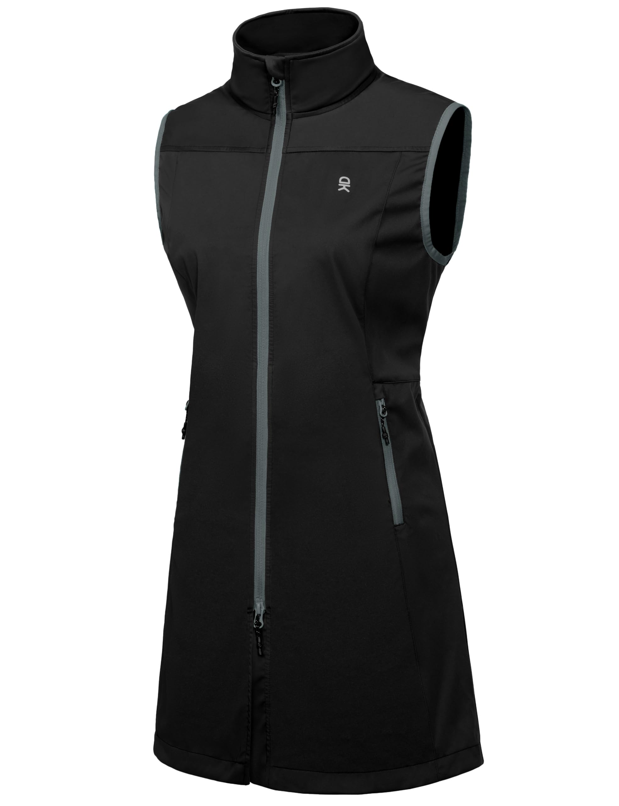 Little Donkey Andy Leichte Softshell-Weste für Damen in langer Ausführung Outdoor-Weste für Damen Lang Winddichte ärmellose Jacke zum Wandern Schwarz XS