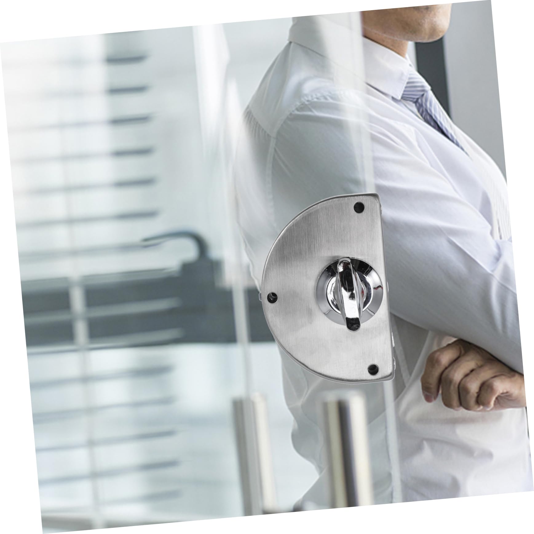 Serratura per Porta in Vetro Acciaio Inox Argento per Ufficio Negozio | Design a Morsetto Completo, Finitura Spazzolata, Chiusura con Tastiera Interna, Set
