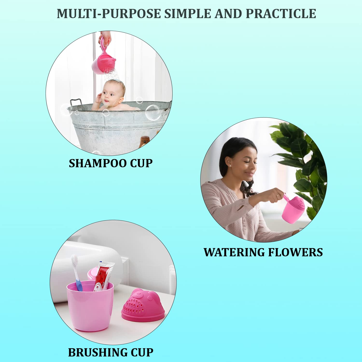 SYGA Baby Care Essential - Shampoo Cup with Water Scoop & Foldable Bottle Drying Rack | Perfect for Baby Bath & Feeding | Pink Collection 1