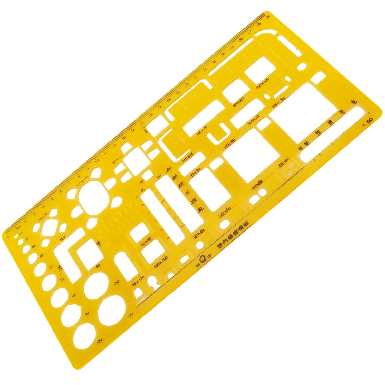 Utoolmart Architect Interior Design Geometric Drafting Drawing Template Ruler Yellow 1pcs