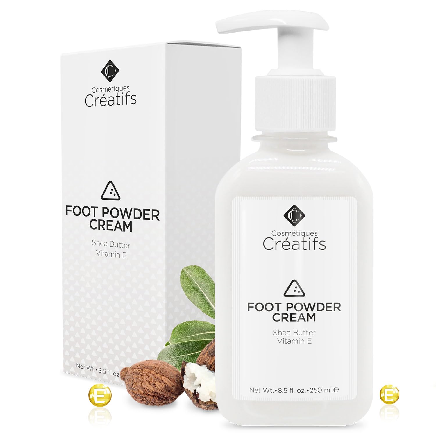 Cosmétiques Créatifs Foot Powder Cream for Dry Cracked Heels, Odor Control, and Intense Skin Hydration, 8.5 fl. oz., with Shea Butter and Vitamin E