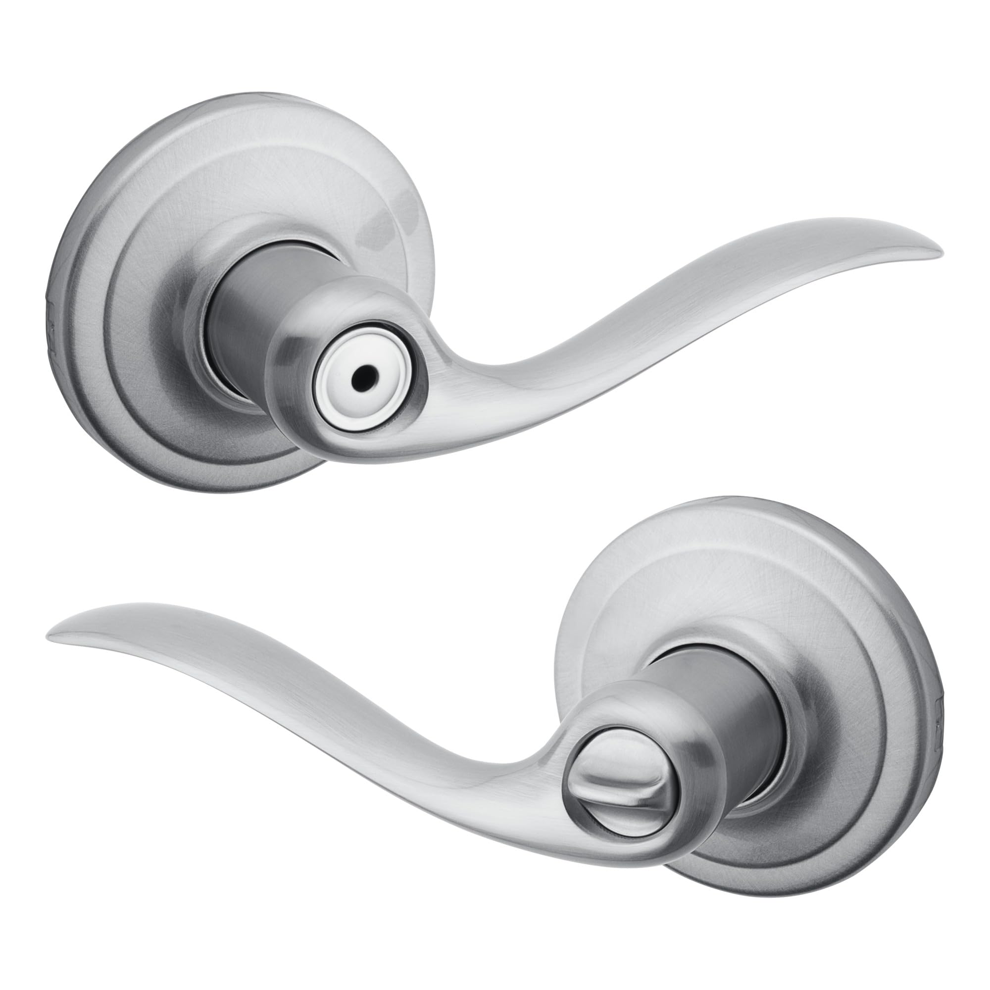 Kwikset Tustin Interior Privacy Door Handle with Lock, Door Lever for Bathroom and Bedroom, Satin Chrome Reversible Keyless Turn Lock