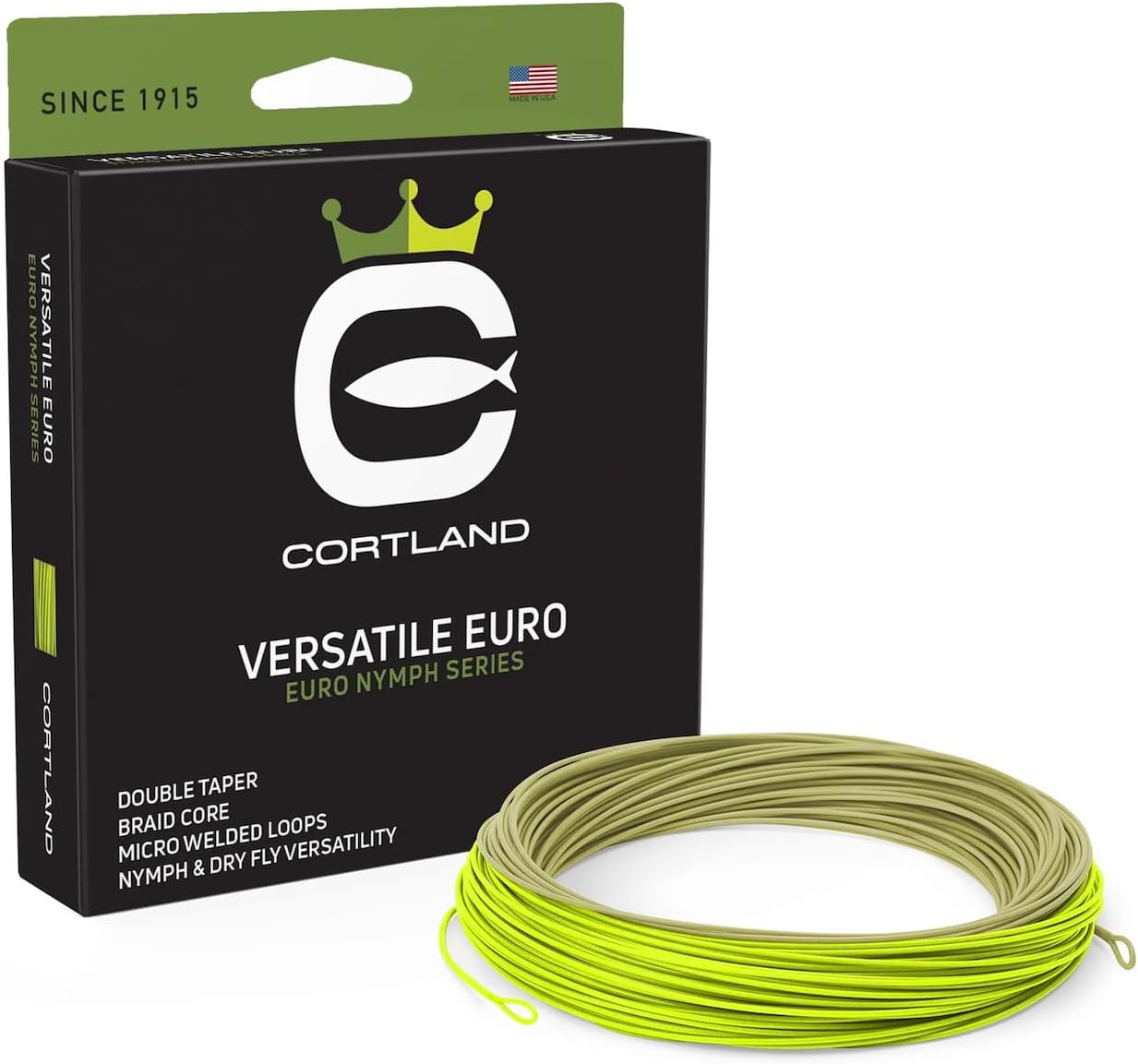 Cortland Line Versatile Euro Braid Core Fly Line, Sage Green/Chartreuse 90 FT, .022" - DT