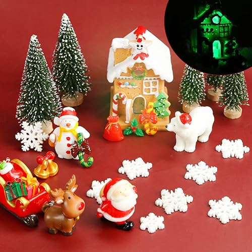 Miniatura 4 de LovesTown Figuras en miniatura de Navidad para manualidades, kit de 25 adornos de Navidad, muñeco de nieve, hada, resina, árbol de pino para jardín
