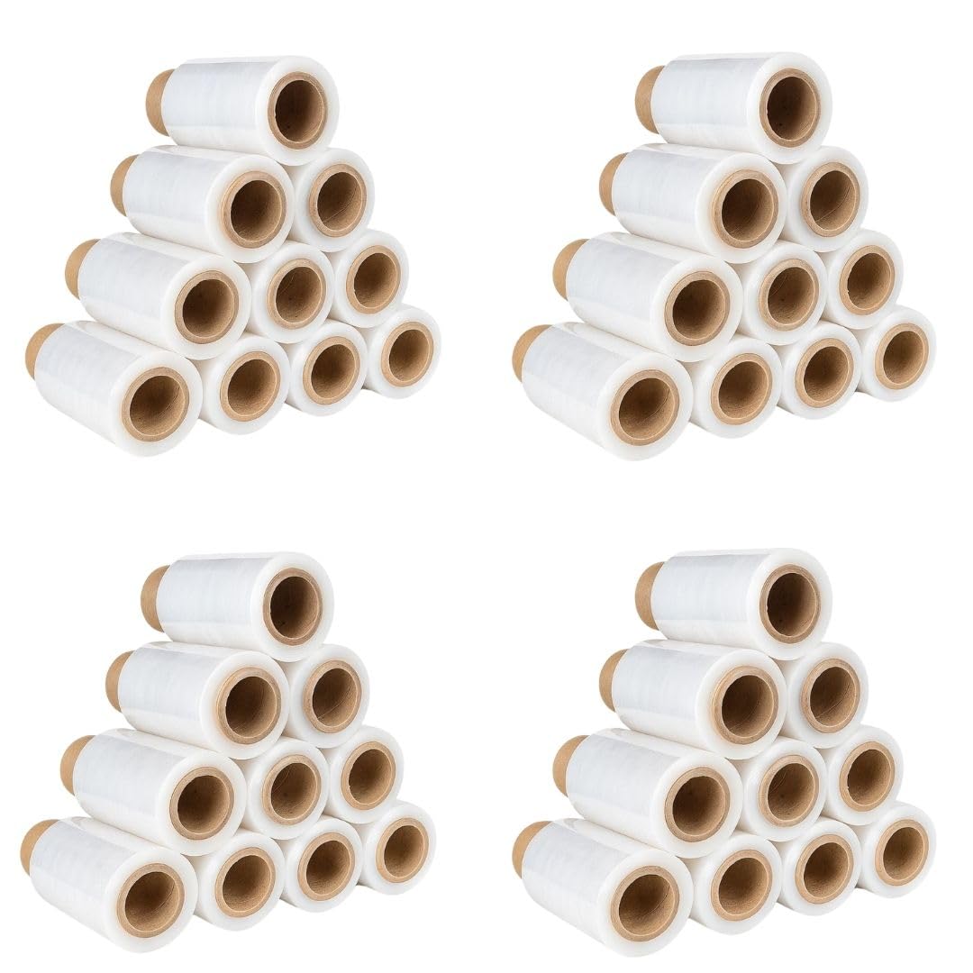 40 x mini folia stretch przezroczysta 10 cm 23 µm – folia stretch dłoni na rolce do pakowania, przeprowadzki i magazynowania – folia do owijania, folia do pakowania, folia do pakowania ręcznego