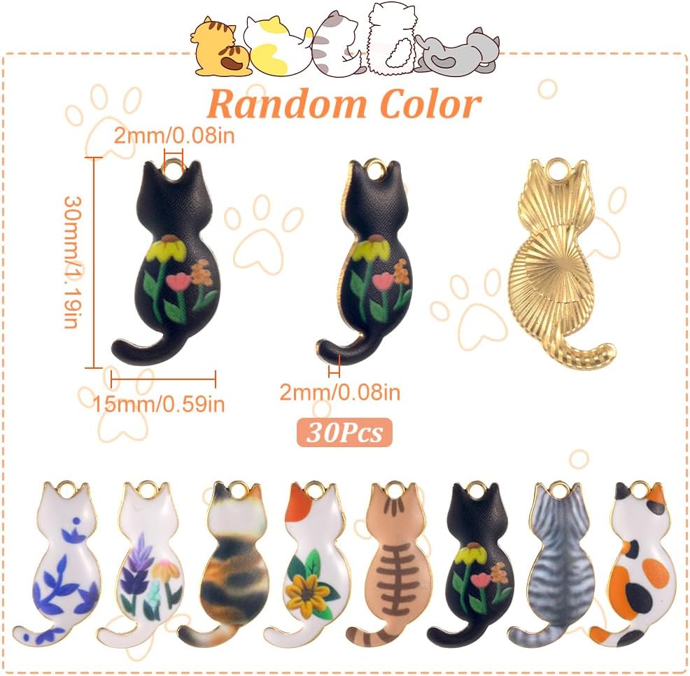 SUNNYCLUE Cat Charms - Bulk Kitty Charm Black Cat Kitten Animal Enamel Cartoon Cute Mini Pet Alloy Charms for Jewelry Making - Image 2