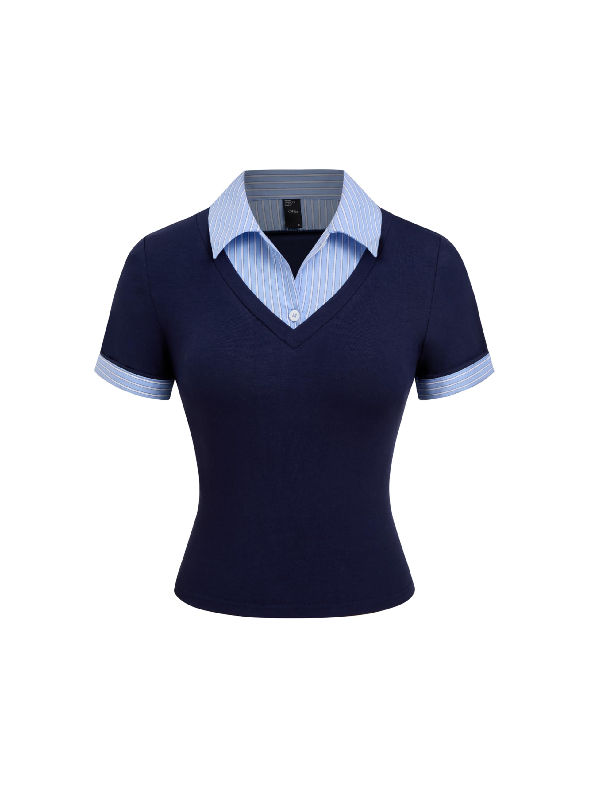 CIDER Womens Cotton Knit Collared Two Tone Shirt