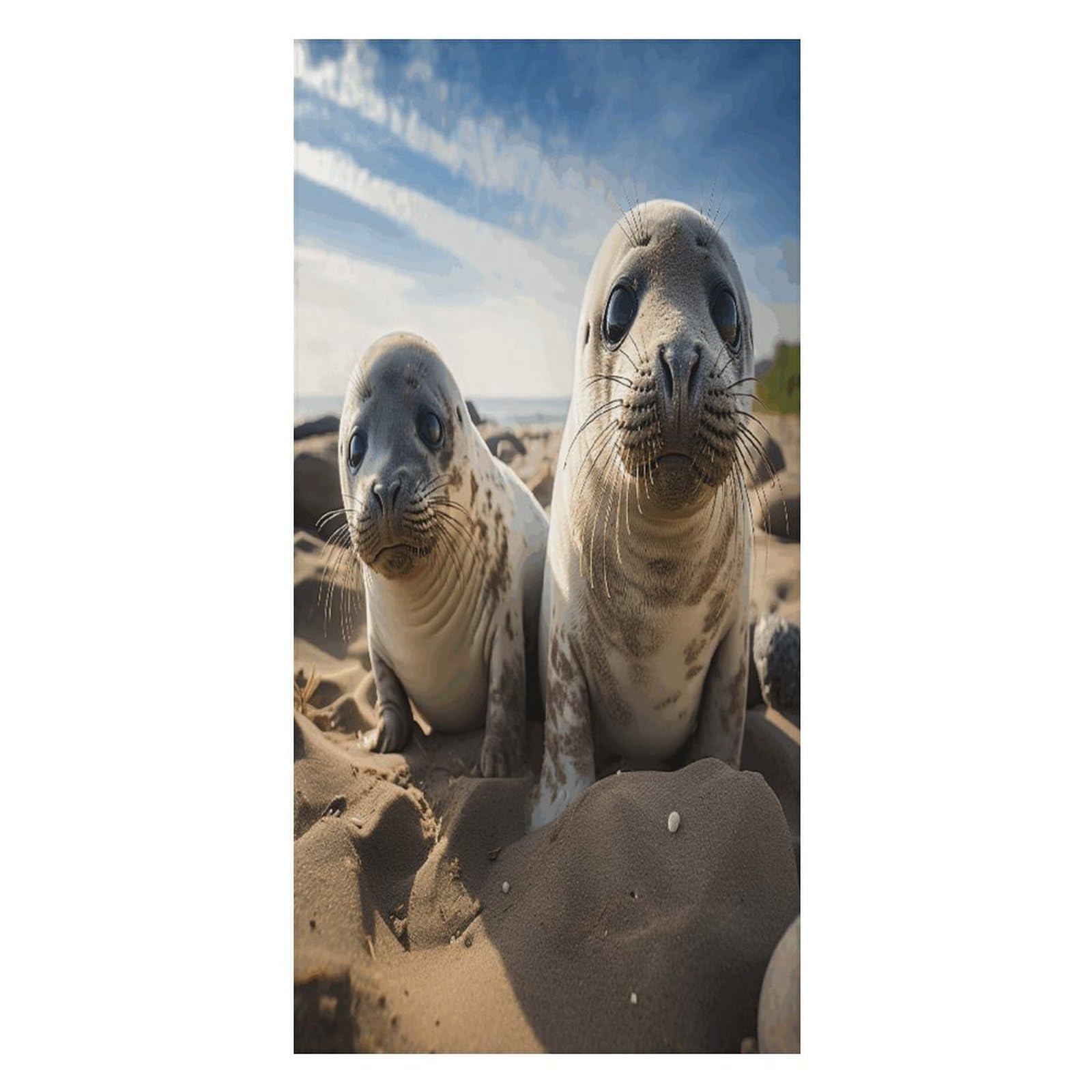 Adfgyerh Unisex Style Seal On The Beach Bath Towels Beach Towel Lightweight Quick Dry, Bath Towel For Travel Sports Pool Swimming Bath Camping Yoga Adults160x80cm