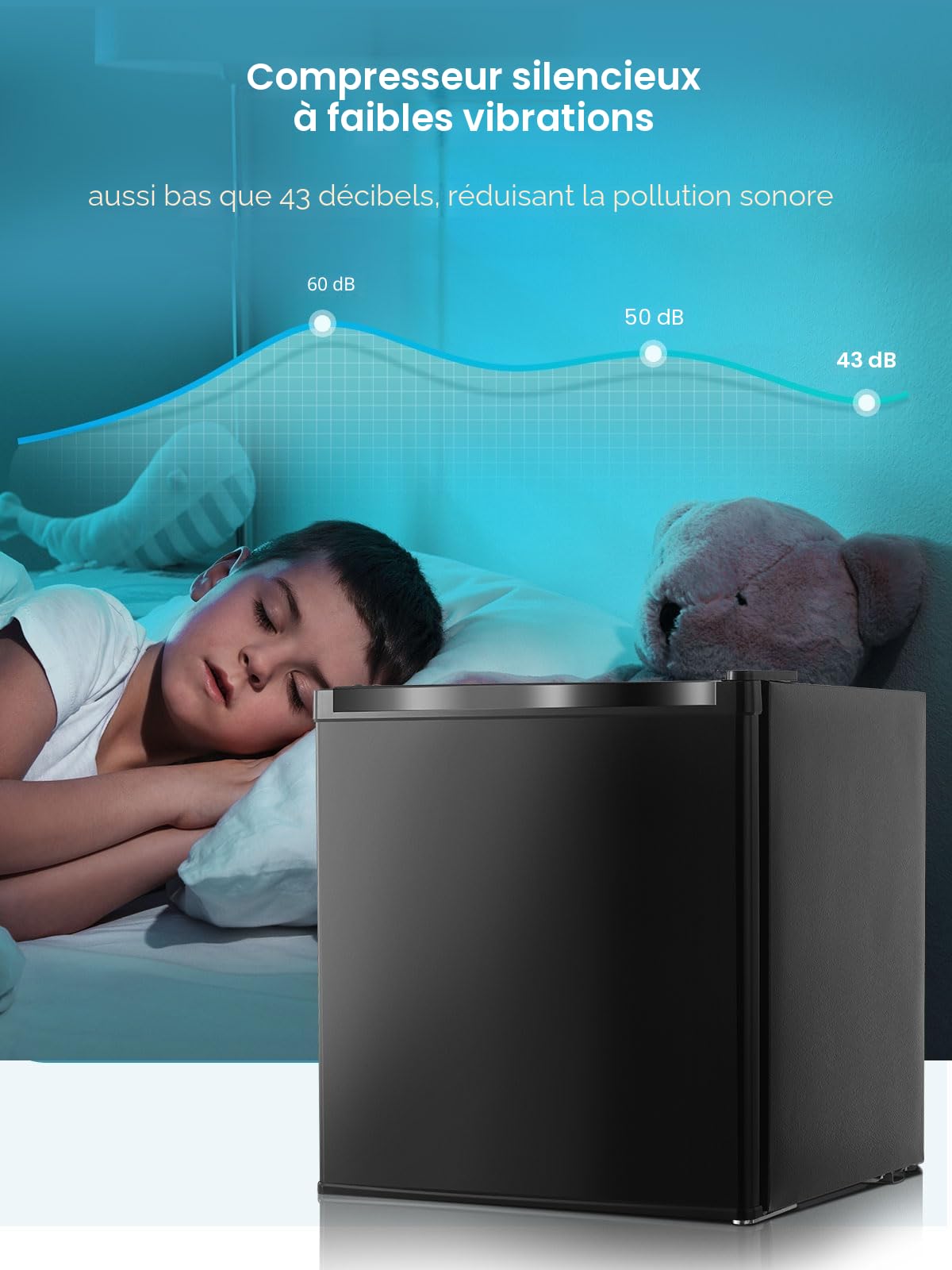 FOHERE 32L Mini Congélateur Porte Réversible Pieds Réglables Silencieux Noir