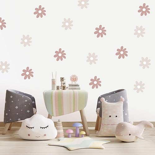 Miniatura 34 de BBTO Calcomanías de pared de margaritas de vinilo con flores, calcomanías de margaritas, calcomanías florales para despegar y pegar para guardería