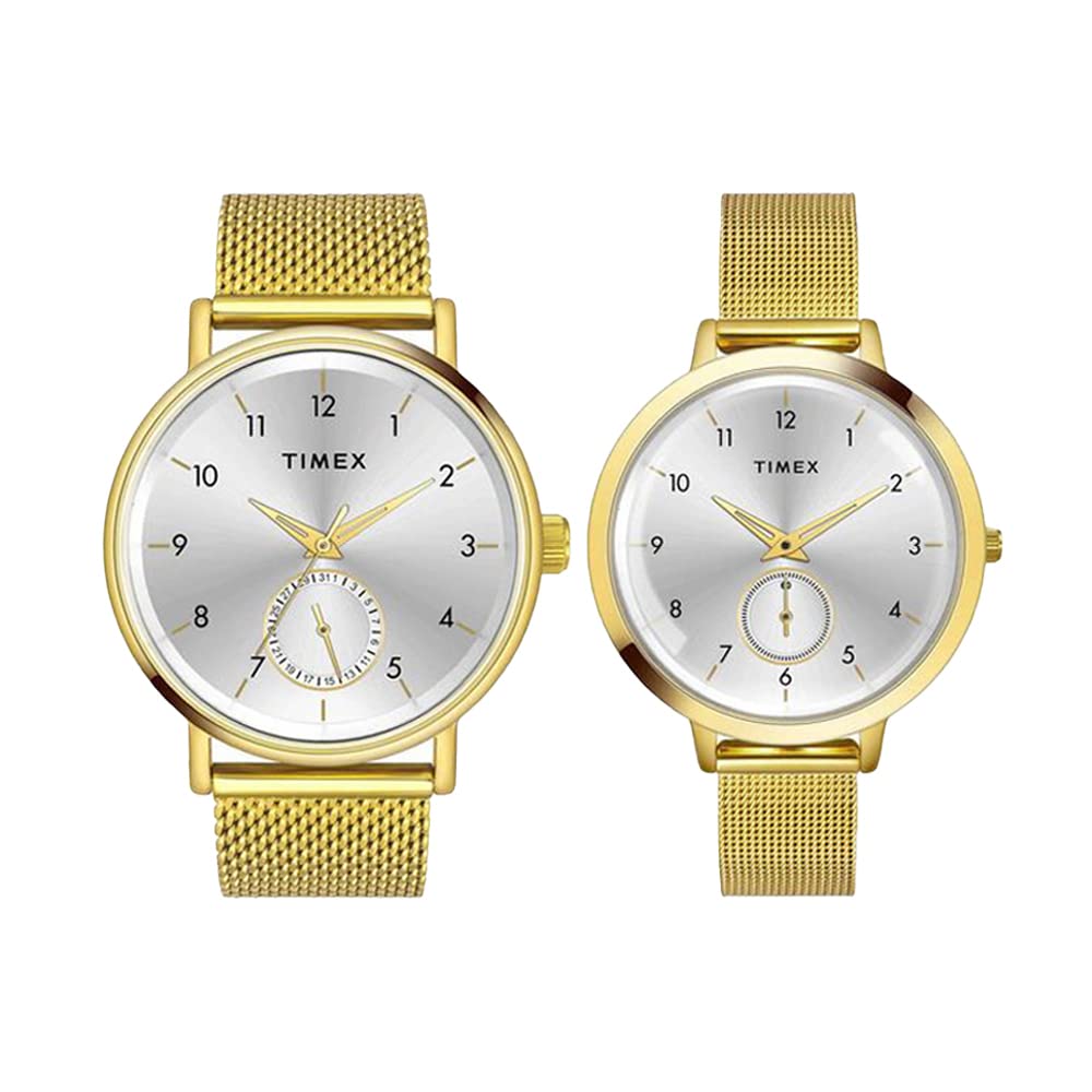 TIMEX Stainless Steel Unisex Fashion Collection Multifunction PairS Analog Silver Dial Coloured Quartz Watch, Round Dial with 43 Mm Case Width - Tw00Pr292 (B0BWR7PZCN) Amazon Price History, Amazon Price Tracker