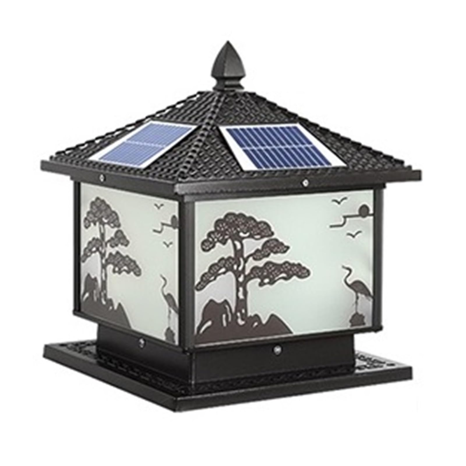 TRDEWR Solar Post Lamp Outdoor Vintage Pine Crane Decor Pillar Light LED Waterproof IP65 for Home Courtyard Porch Efficiently Utilize Sunlight