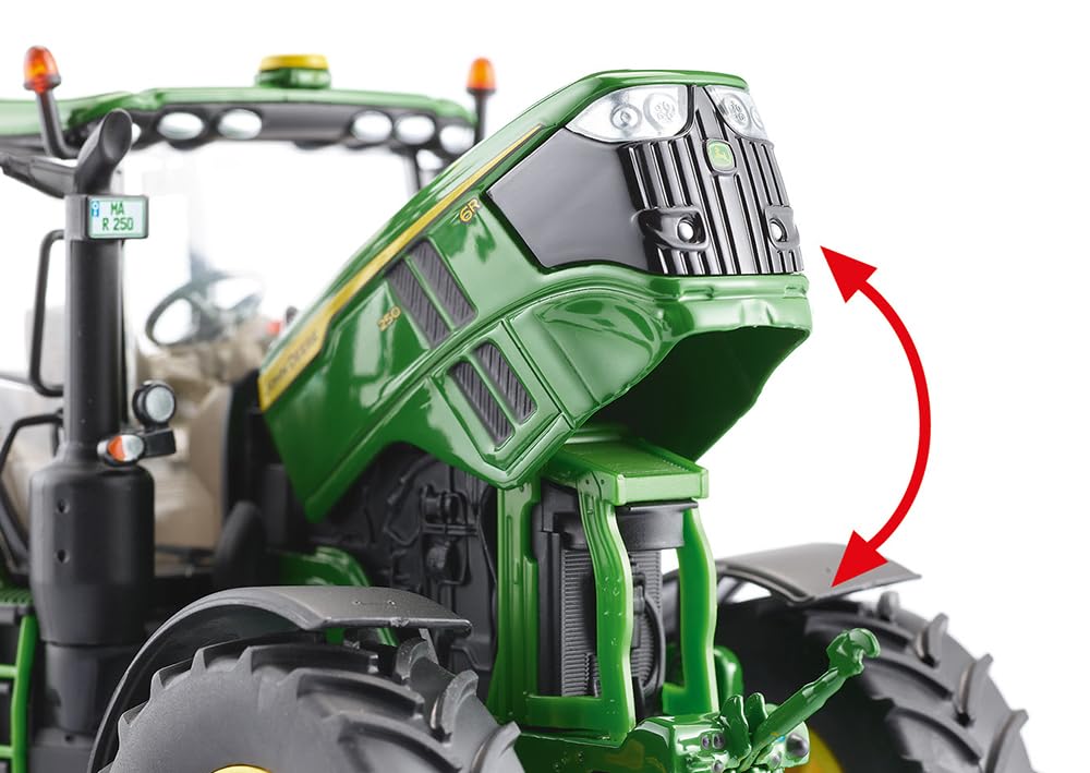 WIKING 077870 John Deere 6R 250 Modelltraktor, 1:32, Metall/Kunststoff, Ab 14 Jahre, Viele Funktionen, Motorhaube zum Öffnen, Bewegliche Ober- und Unterlenker, Inkl. Frontgewicht