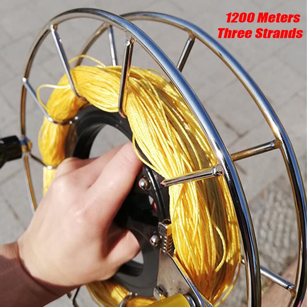 Stummgeschalteter Drachenrollenwickler mit 1200 Metern dreisträngiger Leine, Brems- und Rücklaufsperre, Drachenschnurrolle für Erwachsene und Anfänger (Metallic, 26 cm)