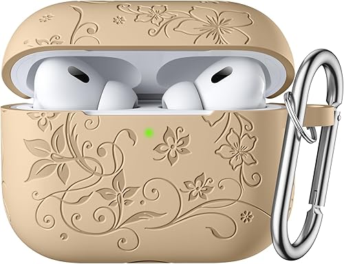 Funda compatible con Airpods Pro de 2 generación, cubierta de piel grabada con flores compatible con Apple Airpods Pro Case 12 USB C, bonita y