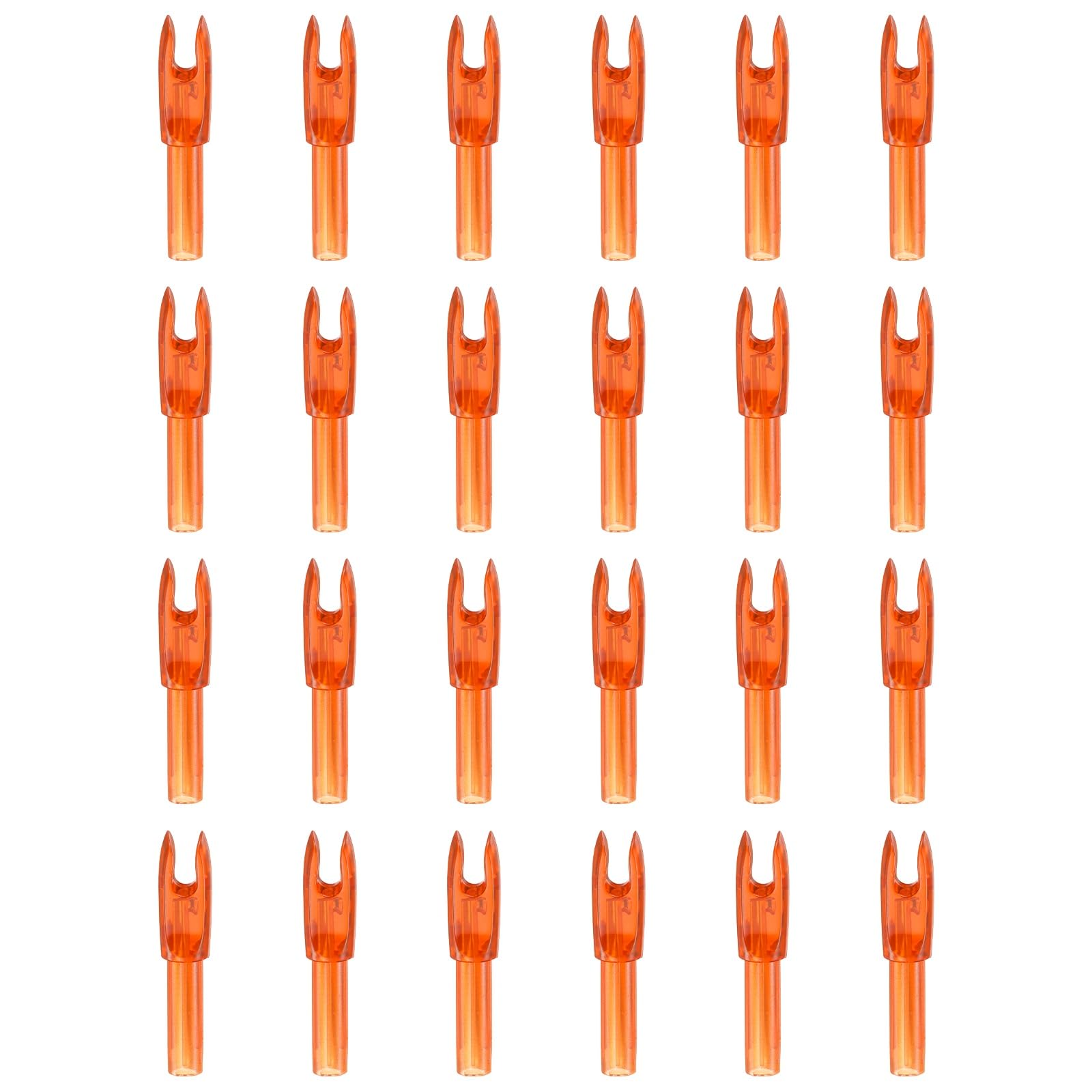 YELARXI Archery Arrows Nocks, Arrow Shaft Plastic Nocks Replacement Archery Arrows Tail Accessory 24 Pack Inside Diameter 4.2 mm Clear Orange - for (Hunting/Shooting/Compound/Recurve Bow)