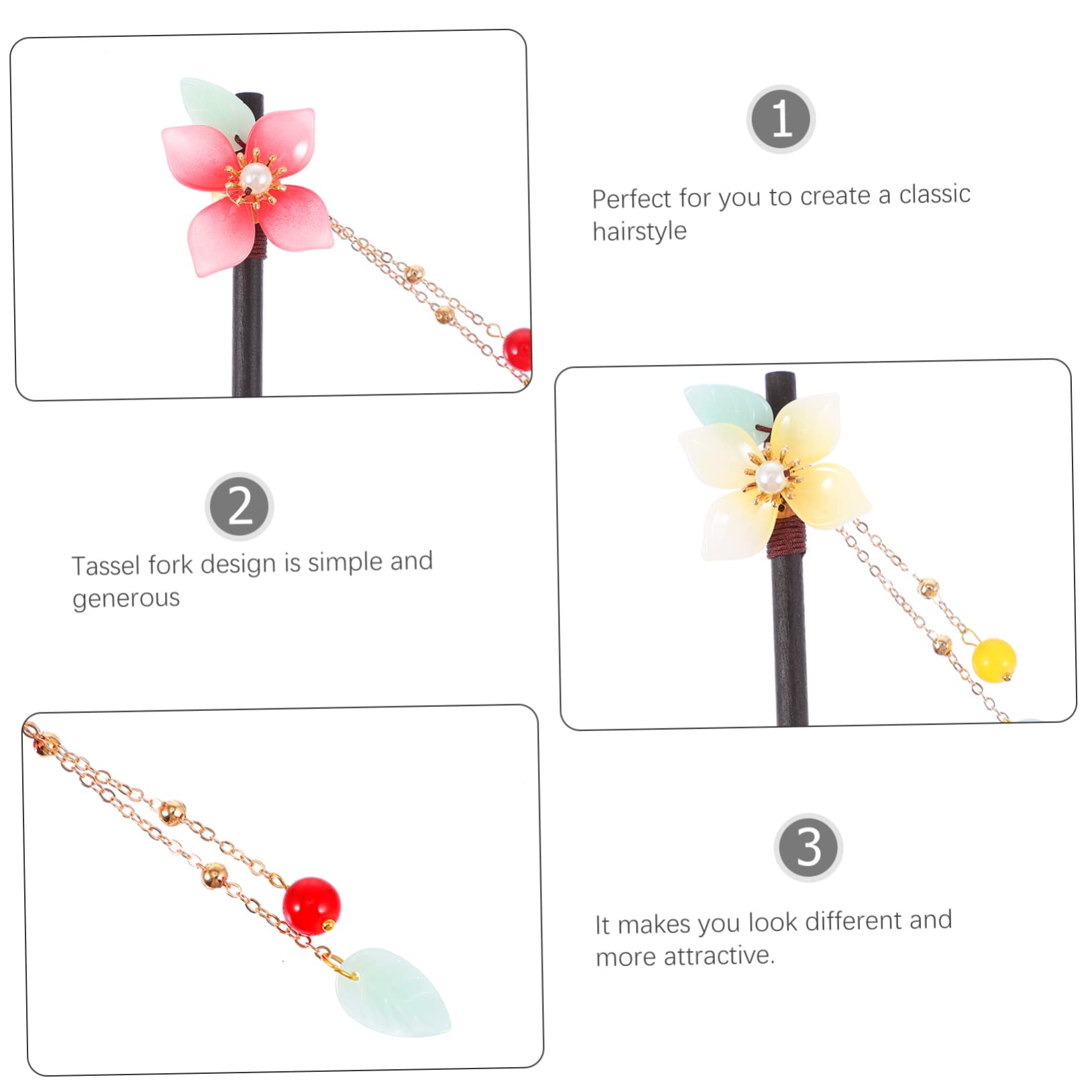 FRCOLOR Juego De 3 Horquillas Con Borlas Chinas Para El Pelo Palillos Para El Pelo Con Diseño Floral 4 Unidades X 3
