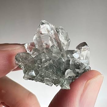 インド　マニハール水晶クラスター　クローライト　アテナース付き　73g ヒマラヤ 高品質/アナテース/クローライト/透明/光沢・照り】インド