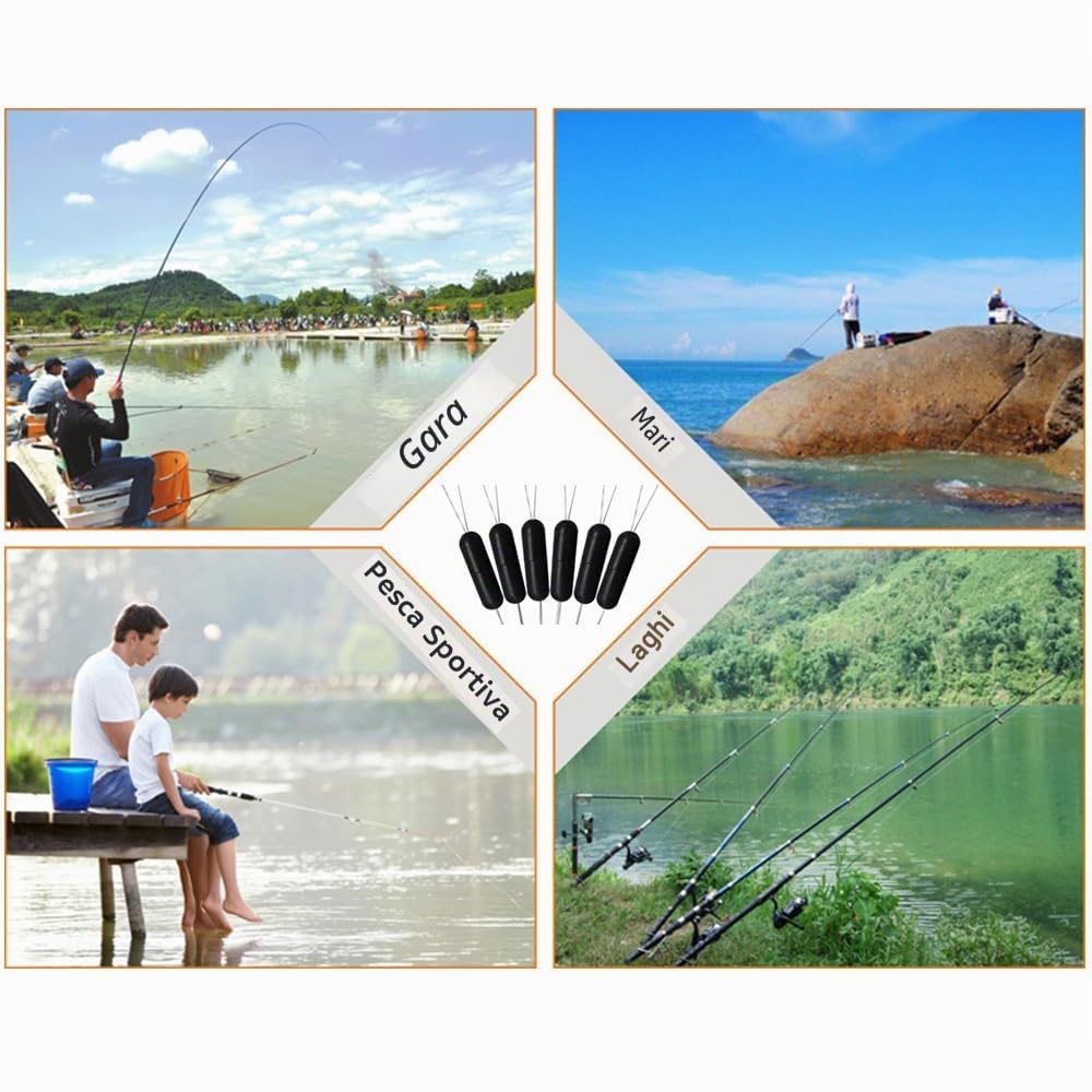 300 tappi per galleggianti da pesca, 50 gruppi 6 in 1, perline spaziali in gomma cilindriche, galleggianti da pesca, fermate per fiumi, laghi, bacini idrici