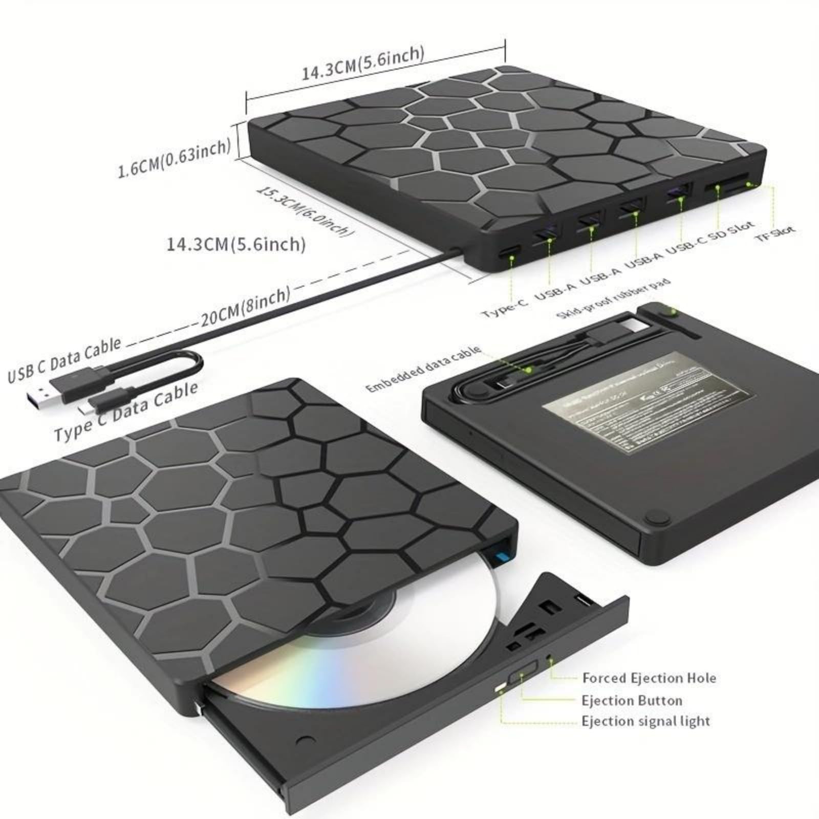 Multifunzione USB Tipo C Masterizzatori di Dischi Per Ufficio O Viaggi Uso Multimediale Divertimento Uso Professionale Unità Esterna