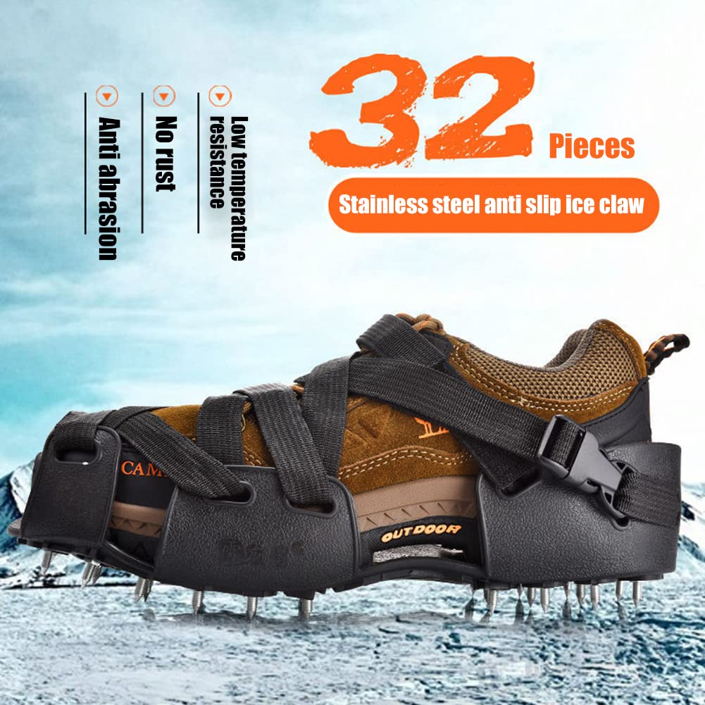 1 Paio di ramponi da Neve e Ghiaccio Antiscivolo con 32 Borchie, Copriscarpe Professionali in Acciaio Inossidabile for Camminare sulla Neve