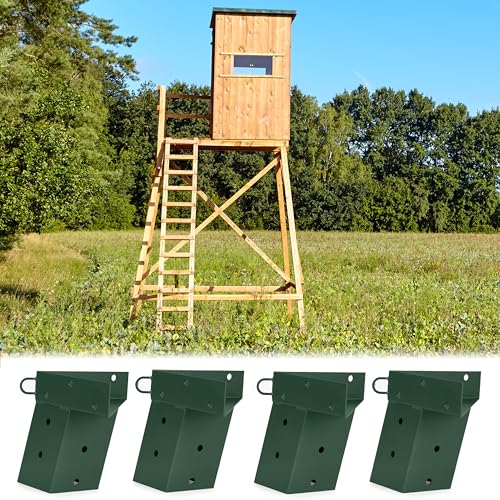 Image of Deer Stand Brackets, 4x4 Powder Coated Steel Elevator Brackets for Outdoor Hunting Platform, Elevated Deer Blinds, Tower Stands, Box Blinds & Treehouse, 4 Pack Includes Mounting Accessories