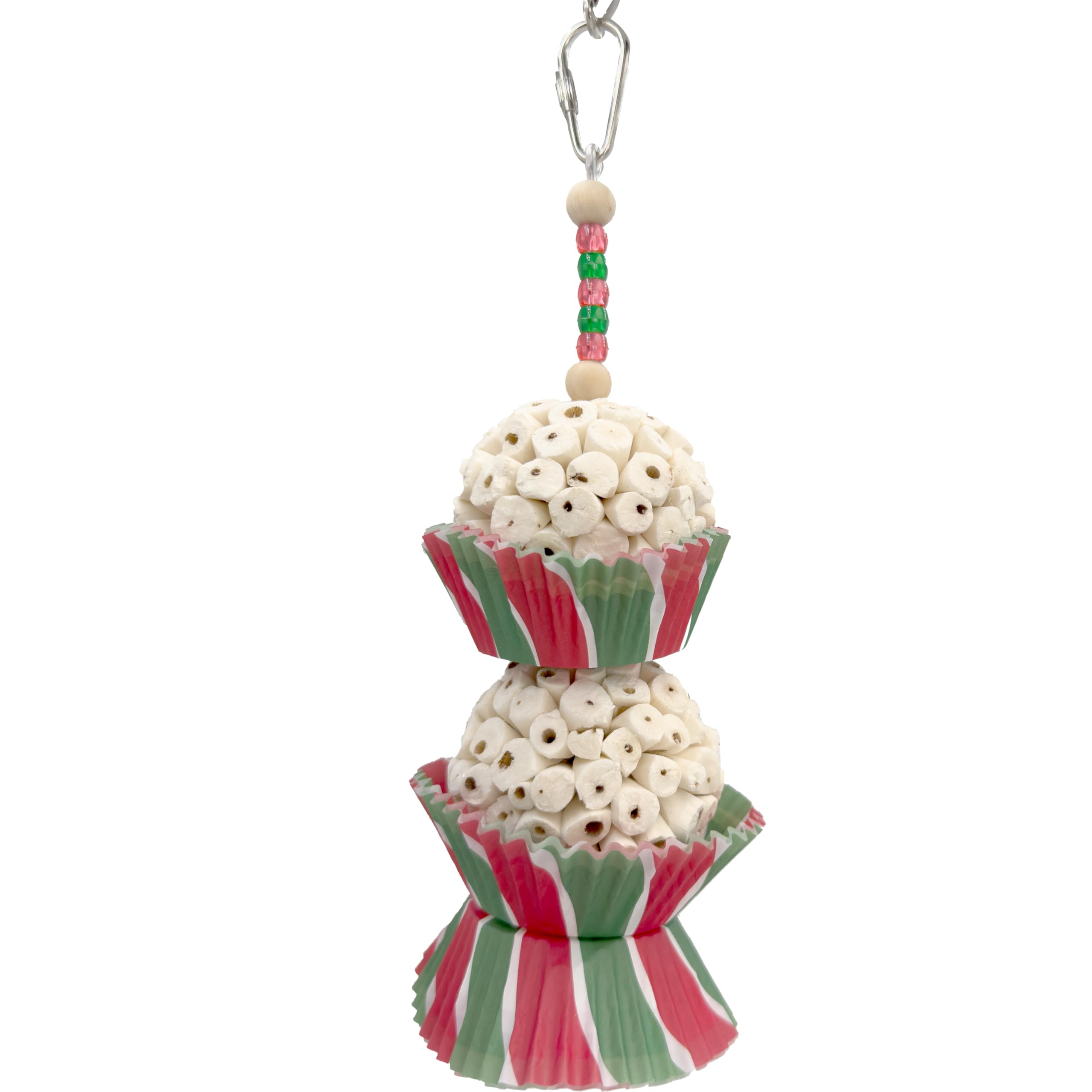 1452 Double Christmas Tutu Chew - Handcrafted shreddable Bird cage Toy, Natural sola Wood Balls, Festive Christmas Design and Patterns, Easy for Pets