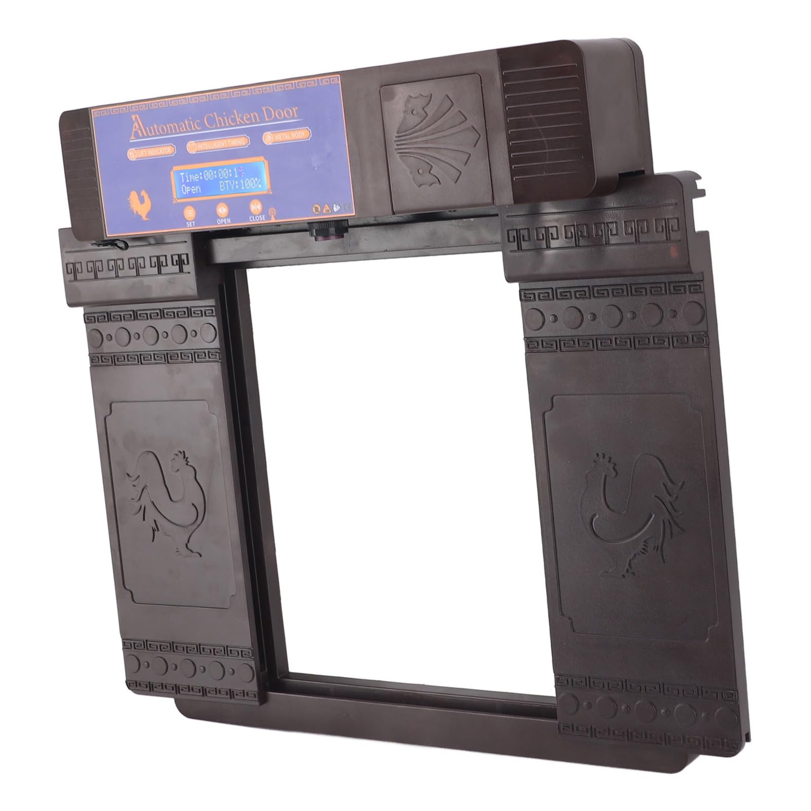 Sorandy Porta Automatica per Pollaio, Porta Leggera e Resistente Alla Ruggine, Porte per Polli con Sensore Anti-pizzicamento a Infrarossi con Timer, Ideale per Polli, Anatre, Oche e Pollame (Marrone