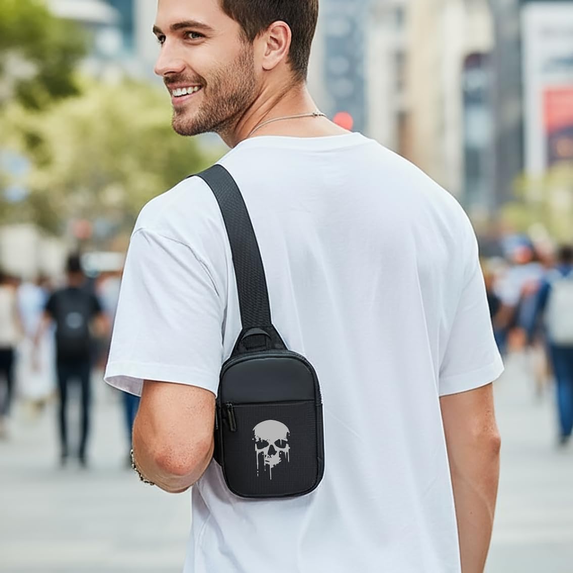 FOECBIR Small Travel Sling Bag For Men, Mini Sling Bags Waterproof For Women Crossbody Bag Chest Bags For Travel Work Sport (Skull, Small) - Image 2