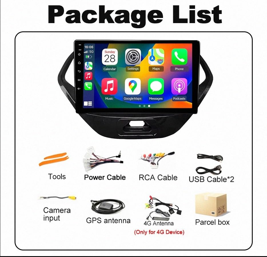 Radio 2 DIN Carplay Android Auto Ford Figo KA GPS Bluetooth 32G 7
