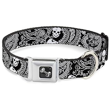 Buckle-Down Bandana/Skulls Black/White Dog Collar Bone, Medium/11-17