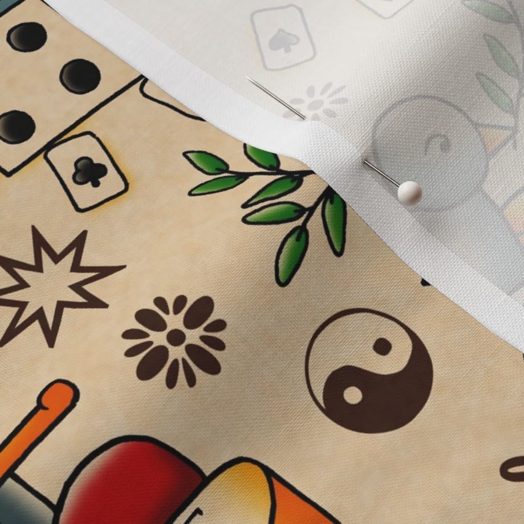 Spoonflower Fabric - Old Tattoos Tattoo School Heart Retro Rockabilly Love Printed on Petal Signature Cotton Fabric by The Yard - Sewing Quilting Apparel Crafts Decor