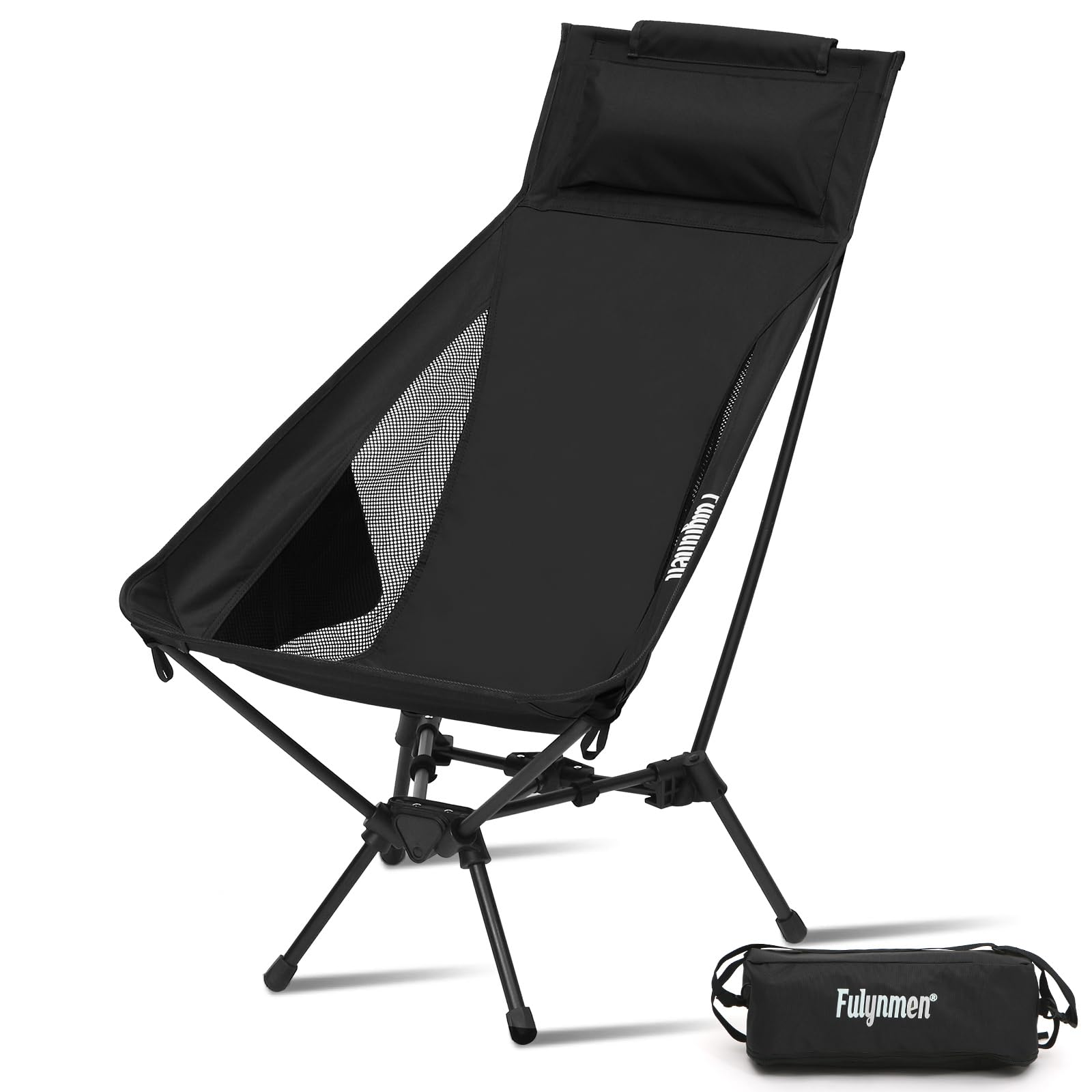 Fulynmen High Back Camping Chairs for Adults Heavy Duty,Folding Chairs for Outside,Backpacking Chair,Beach Chair,Support 400lbs Outdoor Camp,Beach,Backpacking,Hiking,Lawn with Carry Bag Black