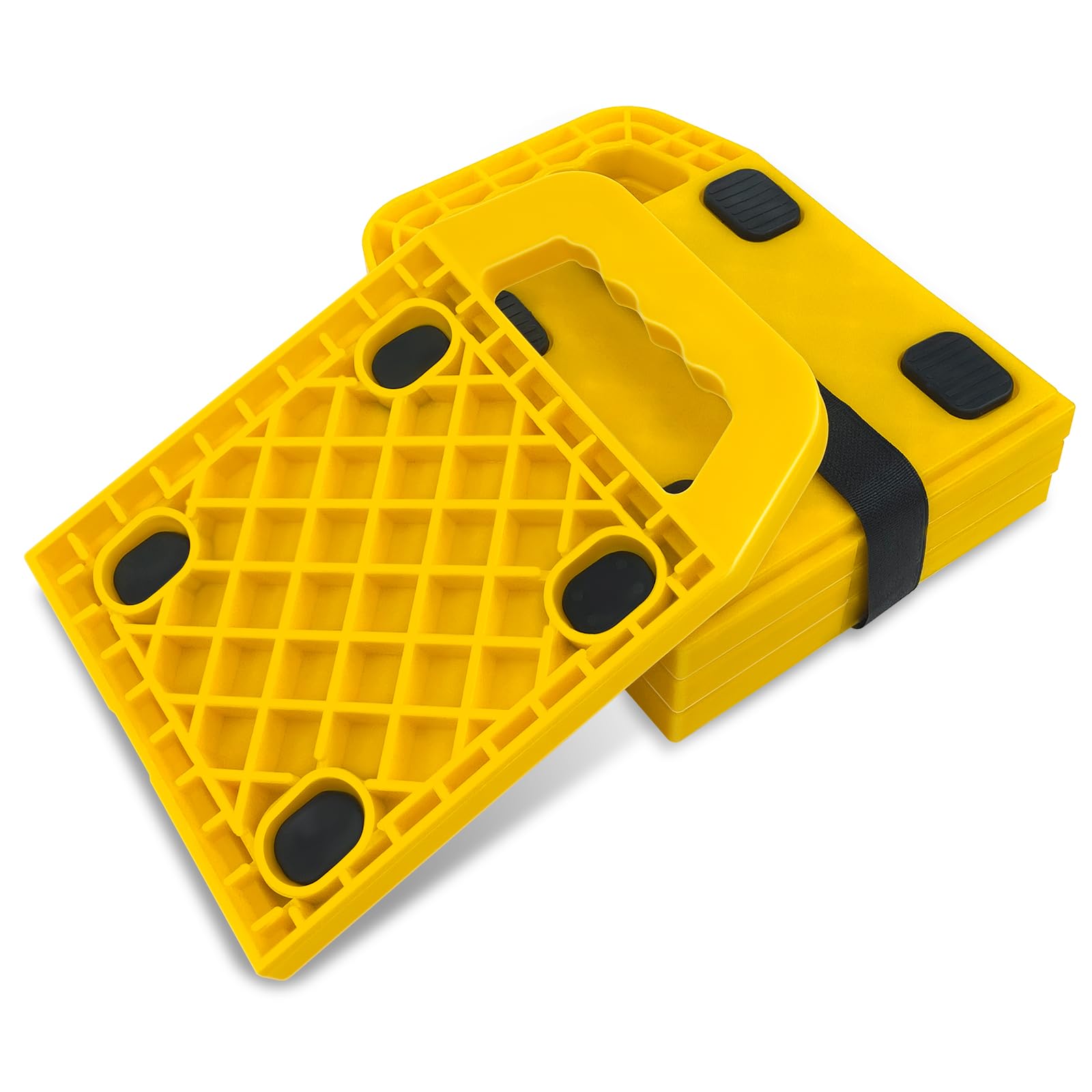 ROBLOCK RV Stabilizing Jack Pads with Anti-Slip Rubber Mats,4 Packs Sink Resistant Rv Leveling Pads with Handle, Interlocking Design RV Stabilizer
