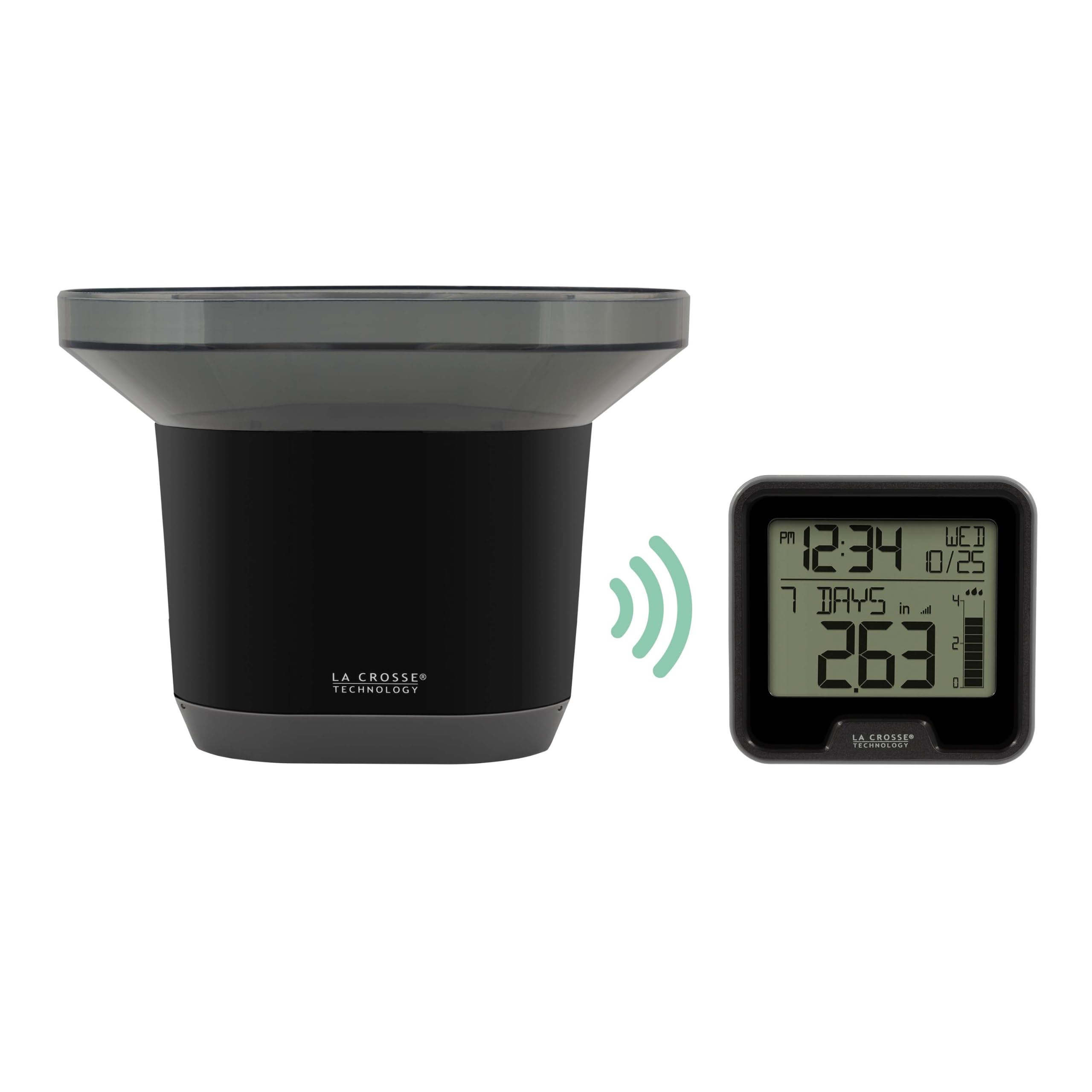 La Crosse Technology Pluviometro digitale wireless con temperatura interna, nero, 9 cm L x 3 cm W x 8,5 cm H